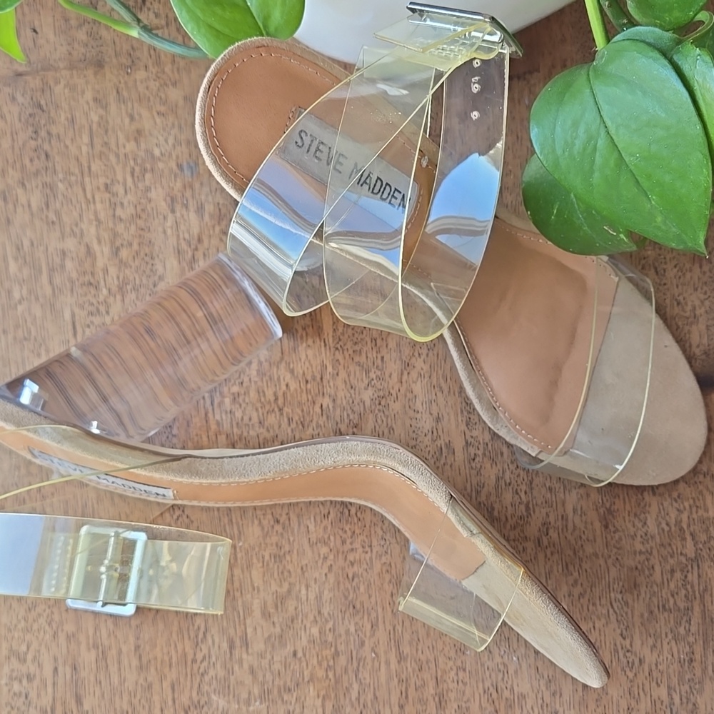 Steve Madden Clearer Clear Strappy Round Heel Dress Shoes US 7.5 - Picture 2 of 8